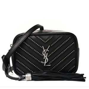Saint Laurent Calfskin Matelasse Studded Monogram Lou Belt Bag Black